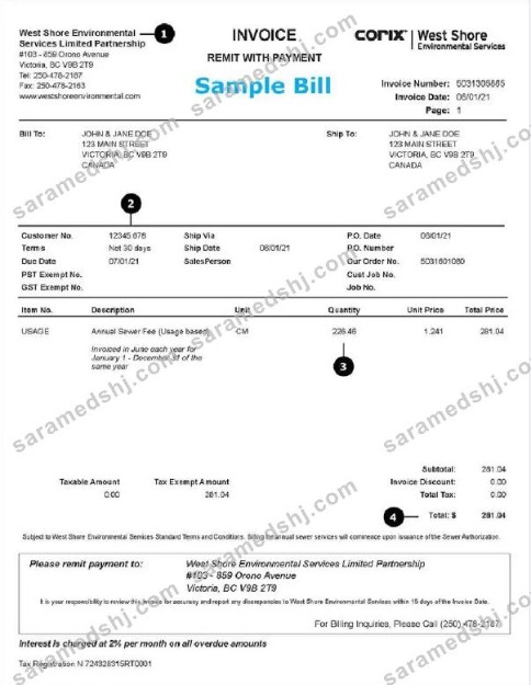 USA WEST SHORE utility bill Word and PDF template